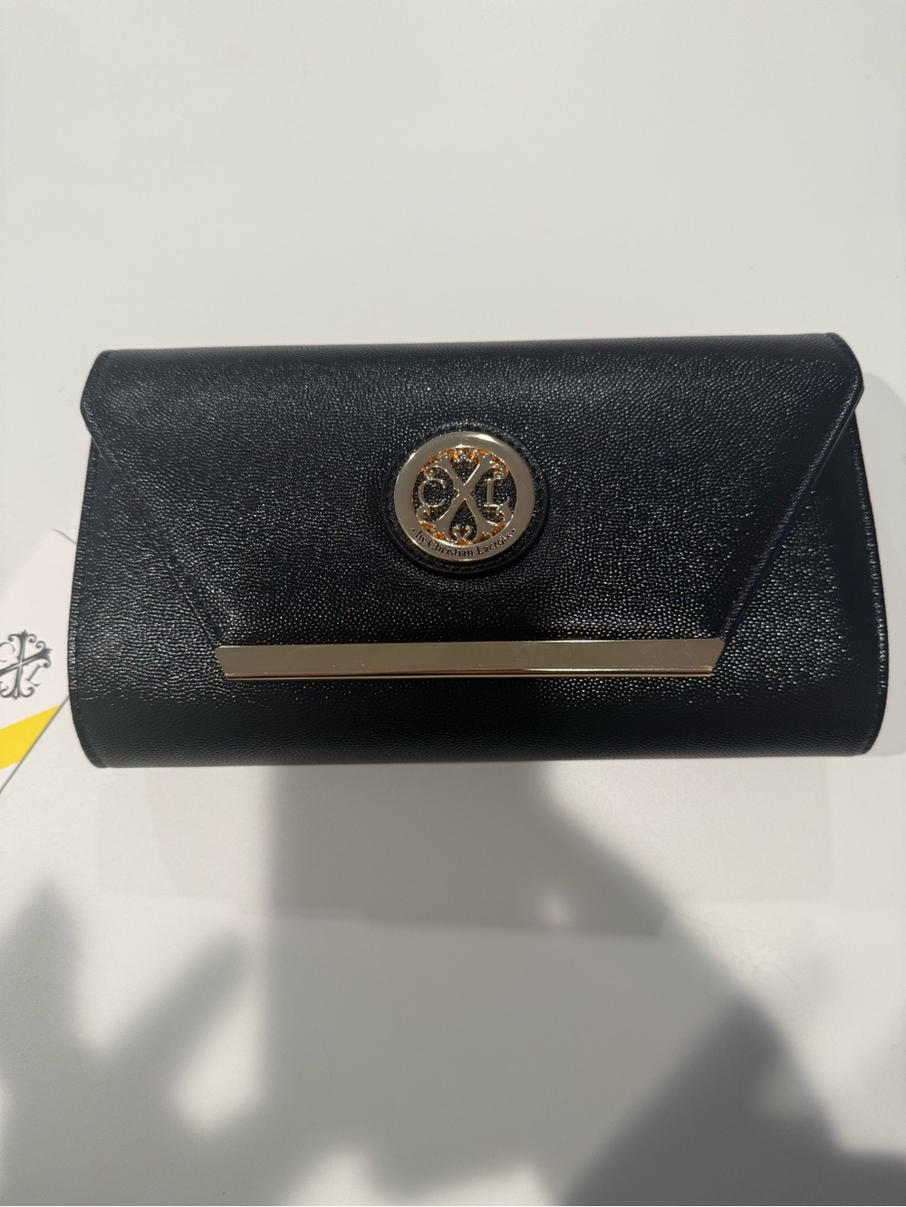 Christian Lacroix Black Envelope Clutch with Gold Emblem
